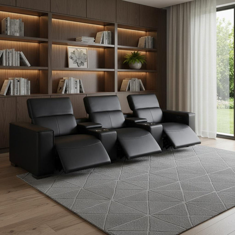 Top Grain Leather Reclining USB Sofa Storage - Black