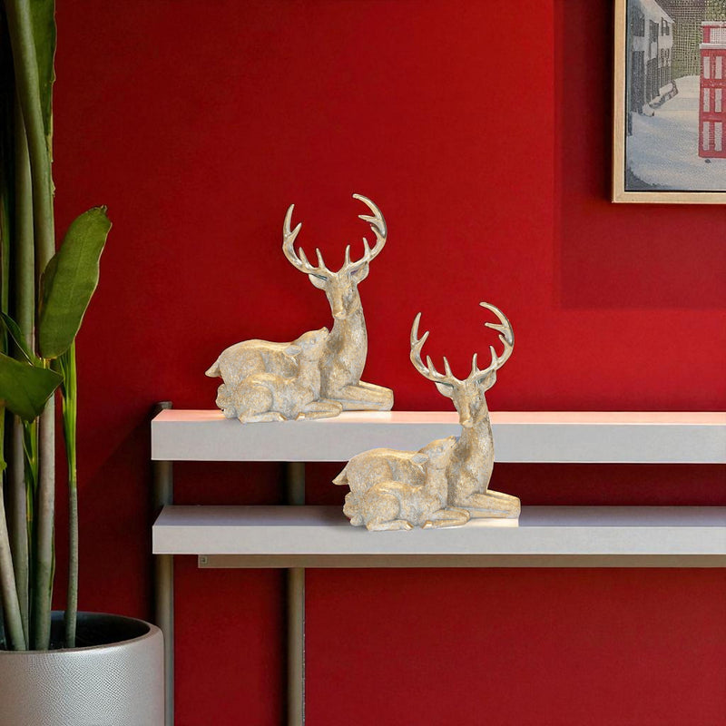 Poly Deer Christmas Figurine (Set of 2) - Gold / White