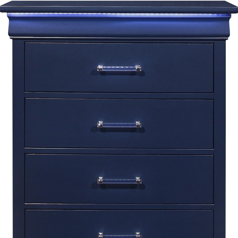 Solid Wood Five Drawer Chest With Led Lighting - Blue