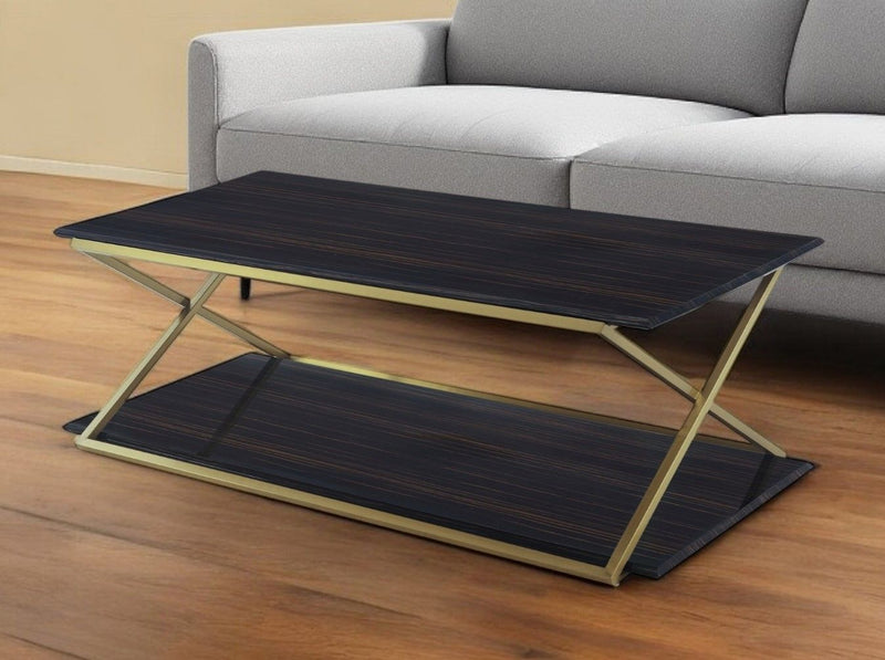 Metal Coffee Table With Shelf - Dark Brown And Gold