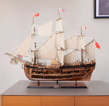 Load image into Gallery viewer, Hand Painted HMS Endeavour 1768 Open Hull Model Boat - Brown
