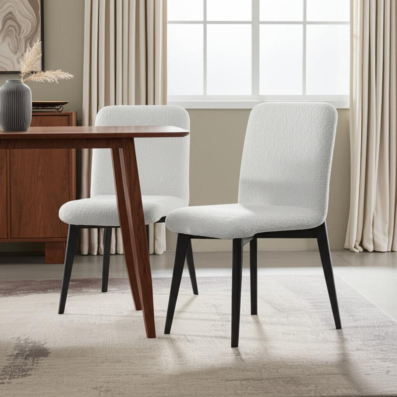 Upholstered Boucle Dining Side Chairs (Set of 2) - White