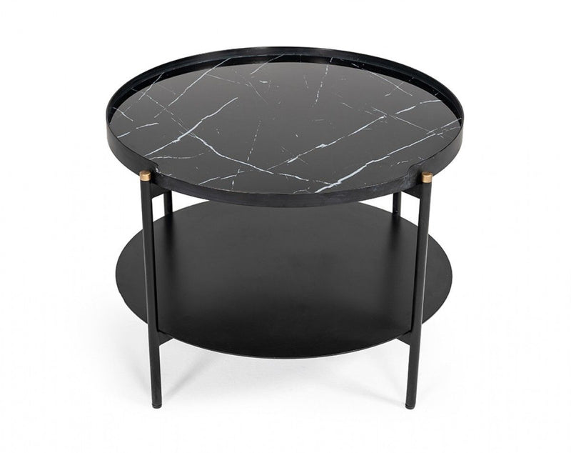 Modern Marble Painted Round Metal Coffee Table - Black