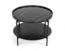 Load image into Gallery viewer, Modern Marble Painted Round Metal Coffee Table - Black
