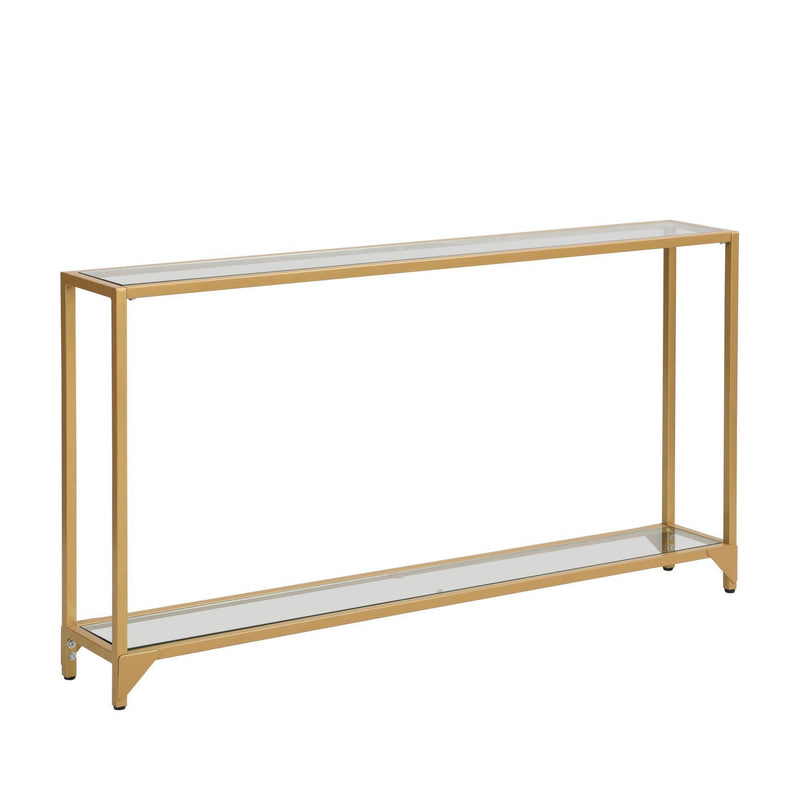 Clear And Glass And Iron Console Table With Shelf - Gold