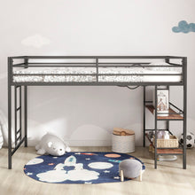 Load image into Gallery viewer, Adam - Twin Loft Bunk Bed With Cinnamon Wood Shelf - Black
