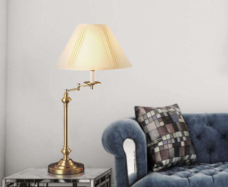 Metal Table Lamp With Off-White Empire Shade - Bronze