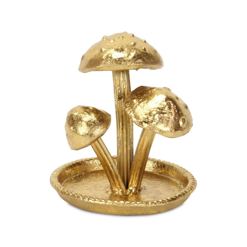 5" Cast Iron Three Mushroom Trinket Tray - Gold