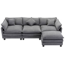 Load image into Gallery viewer, 112.2&quot; L-Shape Chenille Upholstered Sofa for Living Room Modern Luxury Sofa Couch with Ottoman, 5 Pillows, Gray
