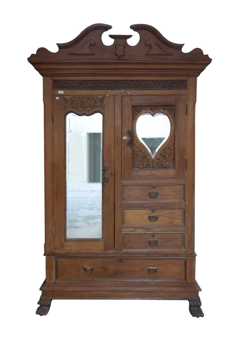 Reclaimed Wood Carved Scrollwork Accent Cabinet With Two Doors Four Drawers - Brown