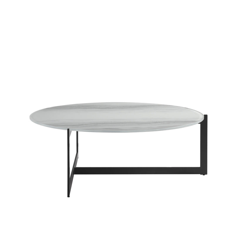 Glass Iron Round Frame Coffee Table - White / Black