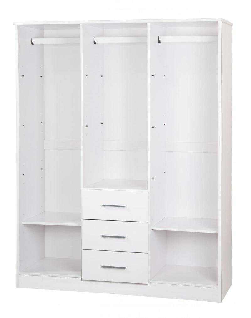 Solid Wood Three Door Three Drawer Combo Dresser - White
