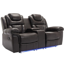 Load image into Gallery viewer, Home Theater Seating Manual Recliner Loveseat With Hide-Away Storage, Cup Holders And Led Light Strip For Living Room
