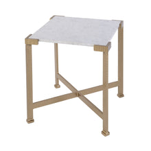Load image into Gallery viewer, 20" Distressed Marble And Iron Square End Table - White And Antiqued Gold

