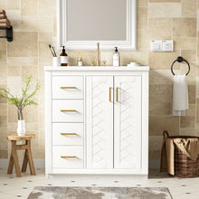 Load image into Gallery viewer, Ceramic Sink Combo, Freestanding Vanity Set With 3 Drawers &amp; Soft Closing Doors
