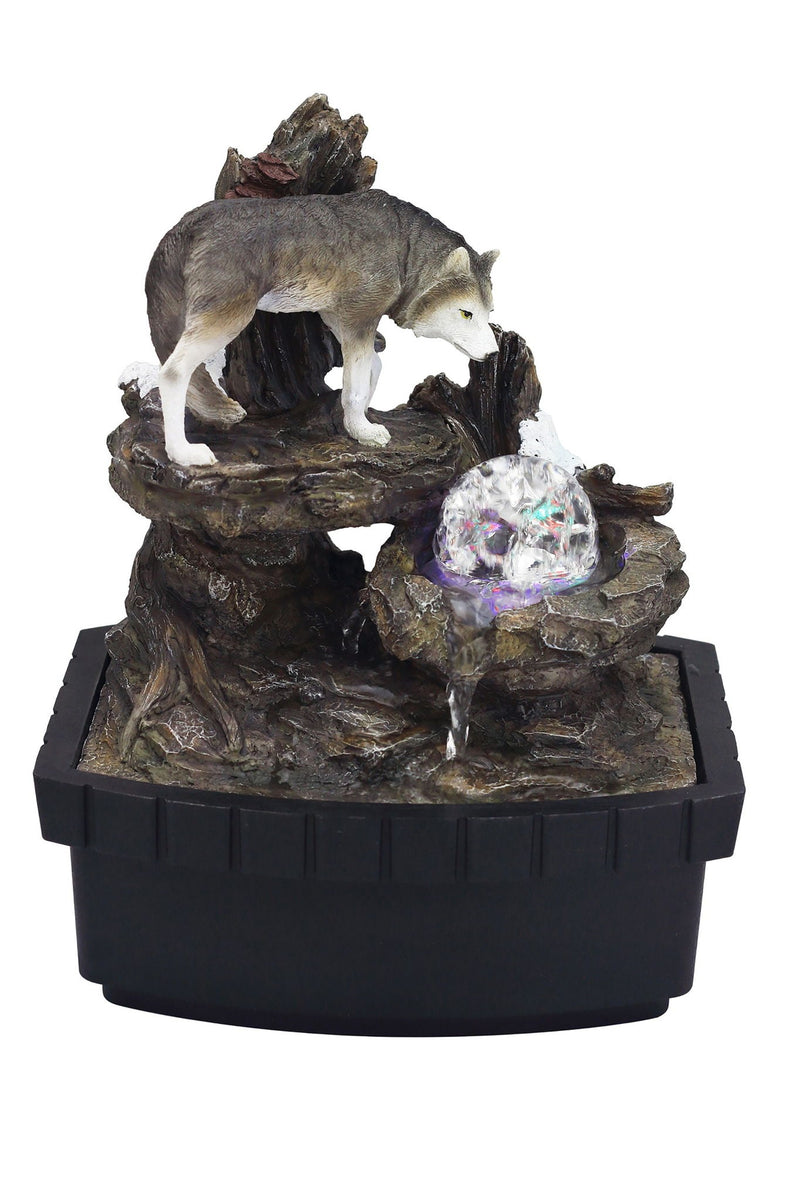 Poly Wolf Tabletop Fountain Sculpture - Black