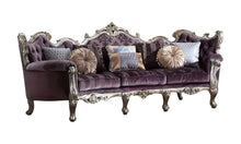 Load image into Gallery viewer, Velvet Curved Striped Sofa And Toss Pillows With Platinum Legs - Dark Purple
