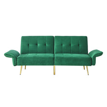 Load image into Gallery viewer, 78&quot; Italian Velvet Futon Sofa Bed, Convertible Sleeper Loveseat Couch with Folded Armrests and Storage Bags for Living Room and Small Space, Green 280g velvet
