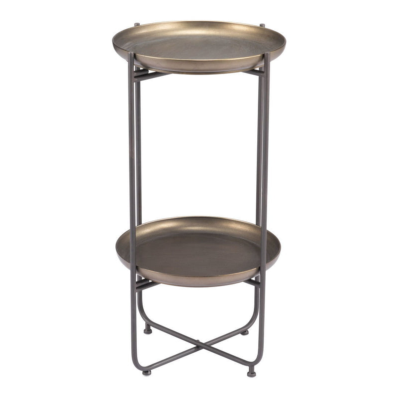 32" Steel Round Pedestal End Table - Bronze And Gray