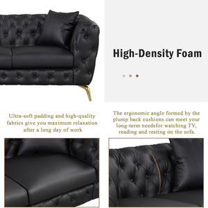 65.5" Modern Sofa Couch PU Upholstered Loveseat Sofa with Sturdy Metal Legs, Button Tufted Back for Living Room,Apartment,Home Office, Black