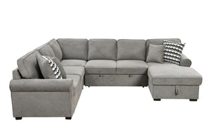 117" Oversized Sectional Sofa with Storage Chaise, Rolled Arms U Shaped Sectional Couch ,Removable Soft Backrest Cushions, with 4 Throw Pillows for Large Space Dorm Apartment,Light Gray