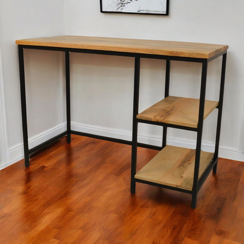 42" Solid Wood And Metal Computer Desk - Black And Natural