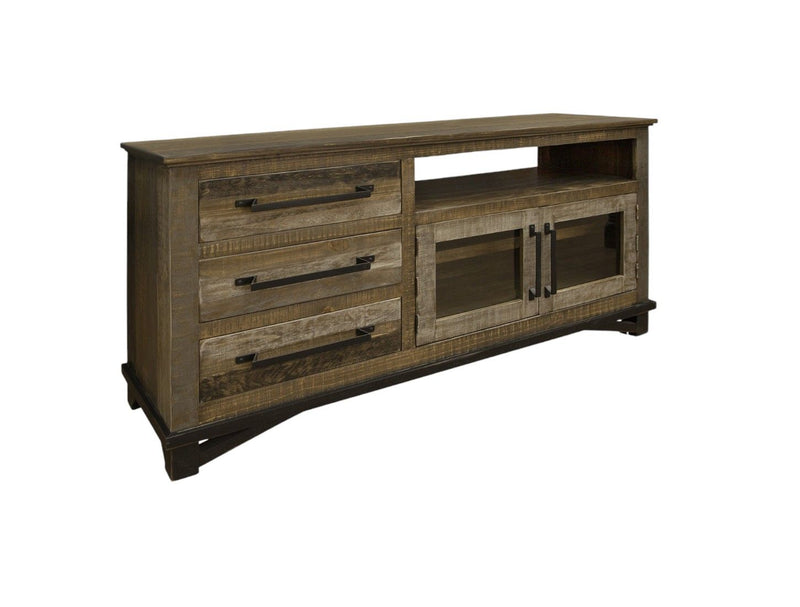 Cabinet Enclosed, Storage Distressed TV Stand - Brown