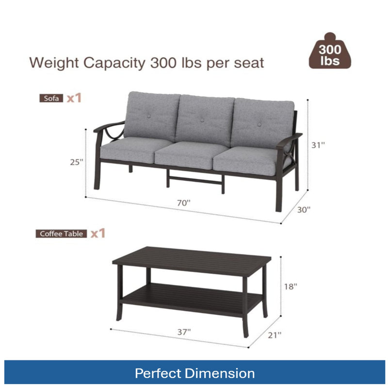 Patio Furniture Set, Coffee Table And Cushions For Backyard