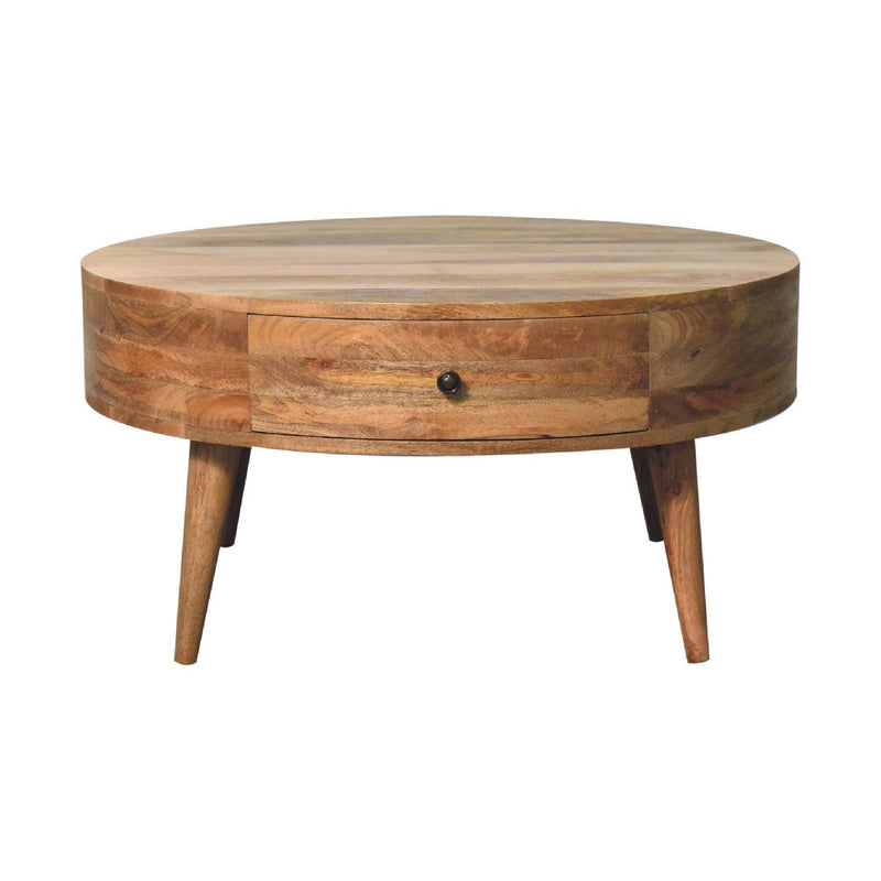 Solid Wood Round Coffee Table With Drawer - Oak