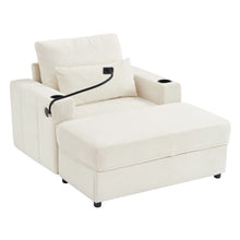 Load image into Gallery viewer, Modern Style Armchair Chaise Lounge Sofa Couch With Movable Storage Ottoman, USB Ports, Cup Holders, Phone Holder, Side Pockets
