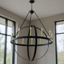 Load image into Gallery viewer, 56" Candle Style Twelve Light Metal Dimmable Chandelier - Black / Gold
