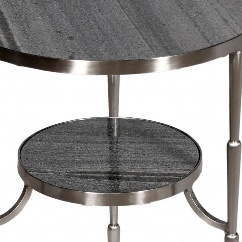 Marble And Iron Round End Table - Nickel