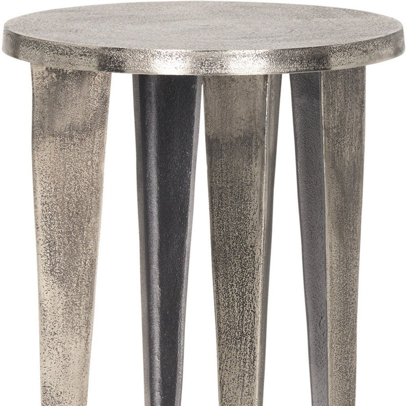 Distressed Aluminum Round End Table (605391) - Silver