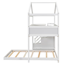 Load image into Gallery viewer, Twin over Full House Bunk Bed with Storage Staircase and Blackboard,White(Old SKU: GX001701AAK)
