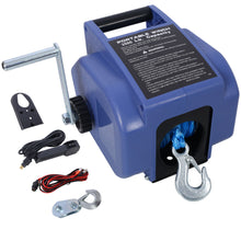 Load image into Gallery viewer, Reversible 12V Electric Trailer Winch For Boats Up To 6000 Lbs With Synthetic Rope And Extra Pulley Hook - Blue
