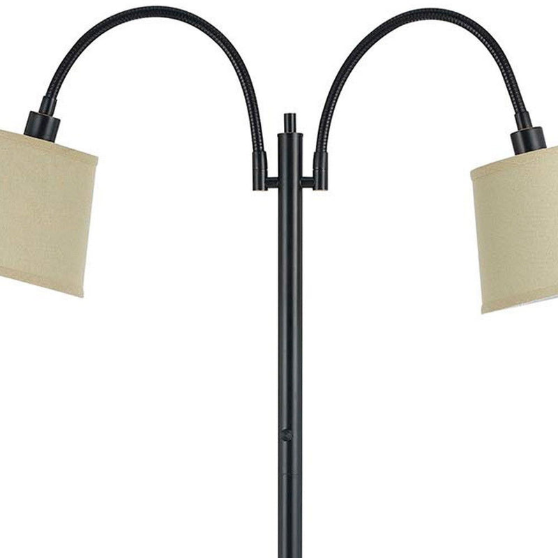 Two Light Traditional Shaped Floor Lamp With Tan Square Shade - Bronze