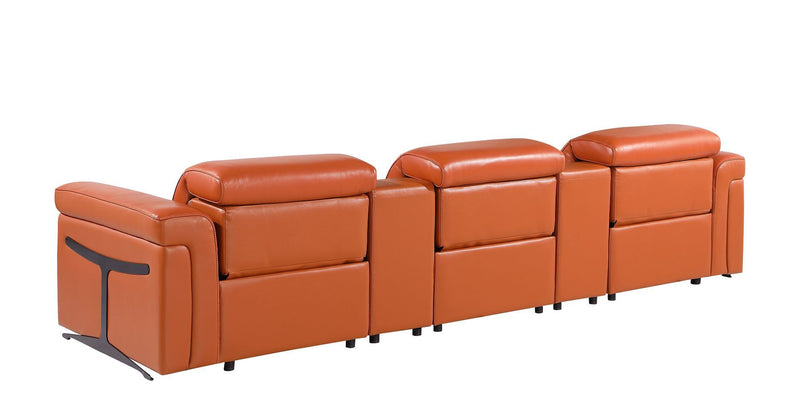 Top Grain Leather Reclining Metal USB Sofa (720370) - Camel