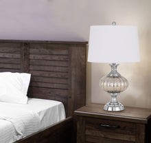 Load image into Gallery viewer, Metal Table Lamp With White Empire Shade - Silver Metallic
