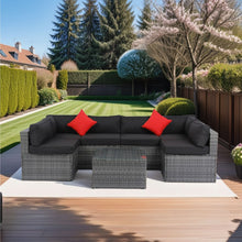 Load image into Gallery viewer, 5 Pieces Rattan Sectional Outdoor Furniture Cushioned U Sof Set With 2 Pillow - Gray / Black
