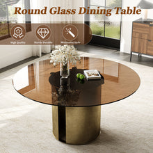 Load image into Gallery viewer, Round Dining Table With Glass Top, Kitchen And Living Room Furniture - Brown
