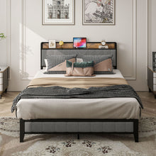 Load image into Gallery viewer, Bed With Charging Station, American Design Upholstered Headboard, Metal Platform
