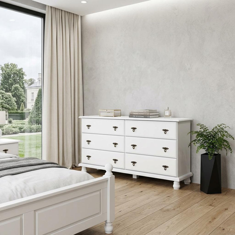 Solid Wood Six Drawer Dresser (760733) - White