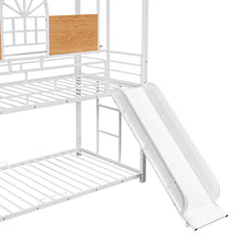 Load image into Gallery viewer, Twin Over Twin Metal Bunk Bed, Metal Housebed with Slide and Storage Stair, White with White Slide
