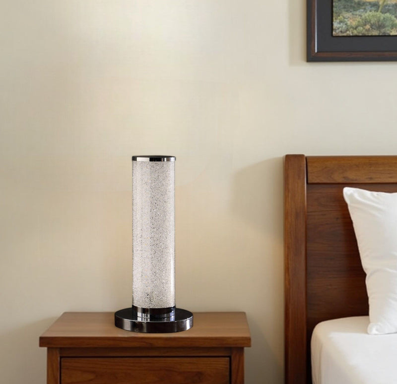 Modern Crystal And Steel Table Lamp - White Sand