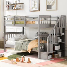 Load image into Gallery viewer, Stairway Twin-Over-Twin Bunk Bed with Storage and Guard Rail for Bedroom, Dorm, Gray color(OLD SKU :LP000109AAE)
