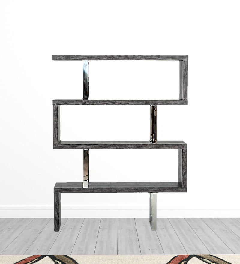 Elm Chrome Four Tier Zig Zag Bookcase - Gray