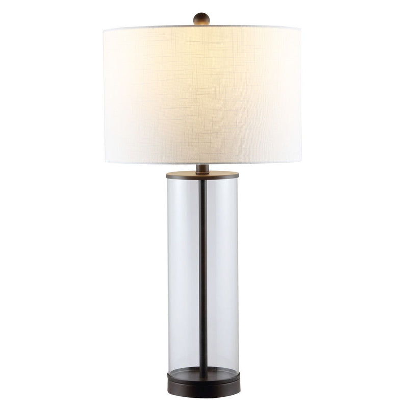 Table Lamp With Drum Shade - White / Antiqued Bronze