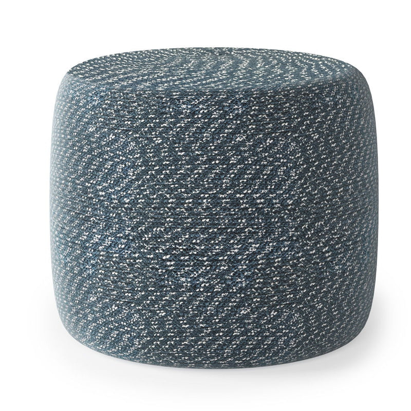 Round Cotton Pouf Ottoman - Blue