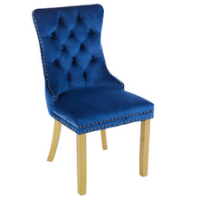 Load image into Gallery viewer, Tufted Solid Wood Dining Side Chairs (Set of 2) - Blue / Gold
