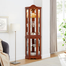 Load image into Gallery viewer, Corner Curio Cabinet With Lights, Adjustable Tempered Glass Shelves, Mirrored Back, Display Cabinet (E26 Light Bulb Not Included) - Walnut

